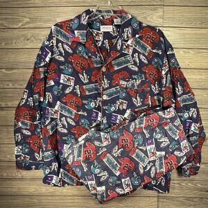 Vintage Hemingway Point Mens Flannel Pajamas Large Football Long Sleeve Pant 90s